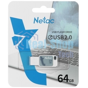 Флешка USB Netac UA31 NT03UA31N-064G-20BL), 64Gb, USB 2.0, R/W 110/45, синий/белый