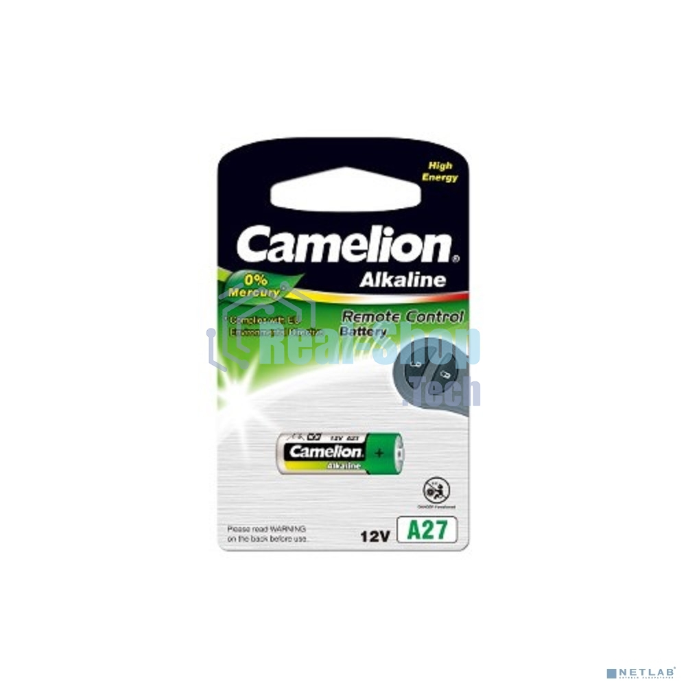 Элемент питания алкалиновый для пультов сигнализаций Camelion LR27A Mercury Free A27-BP1 12В BL-1 (блист.1шт)