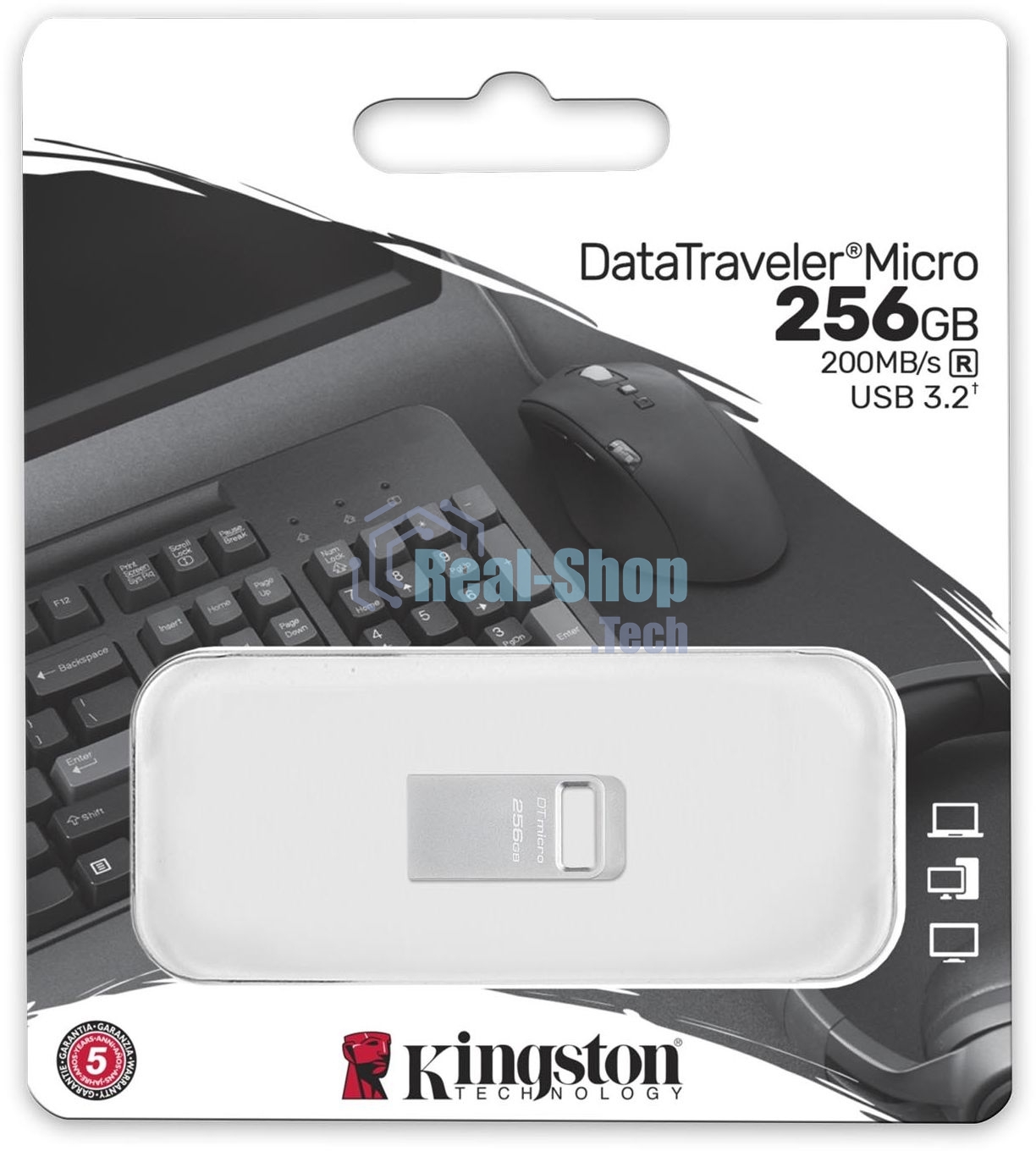 Флешка USB Kingston DataTraveler Micro (DTMC3G2/256Gb), 256Gb, USB 3.2 Gen 1, R/W 200/60, серебристый