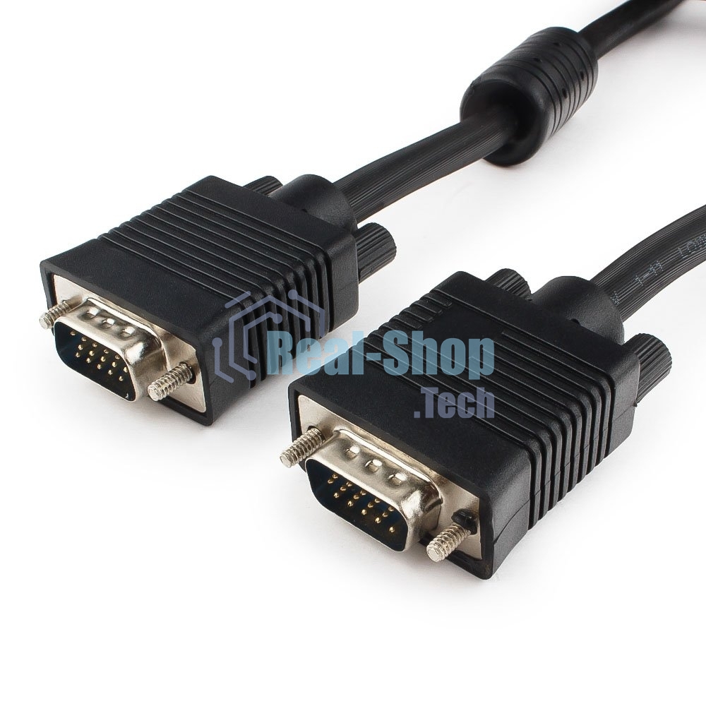 Кабель VGA Premium Cablexpert CC-PPVGA-15M-B, 15M/15M, 15м, черный, тройной экран, феррит.кольца, пакет
