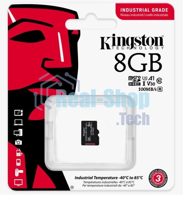 Флеш карта microSDHC 8Gb Class10 Kingston <SDCIT2/8GbSP> Industrial Temperature Class UHS-I без адаптера