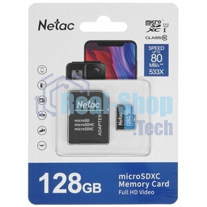 Флеш карта MicroSDXC 128Gb Netac Class 10 UHS-I U1 P500 Standart + адаптер NT02P500STN-128G-R