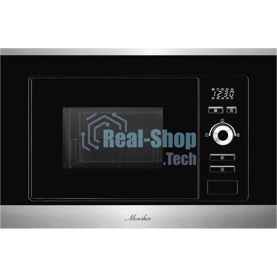 Встраиваемая микроволновая печь Monsher MMH 201 BX 60 см, 20 л, 8 автоматических кулинарных программ, 5 режимов мощности, функция размораживания по весу полуфабрикатов или по времени, черный и нерж.