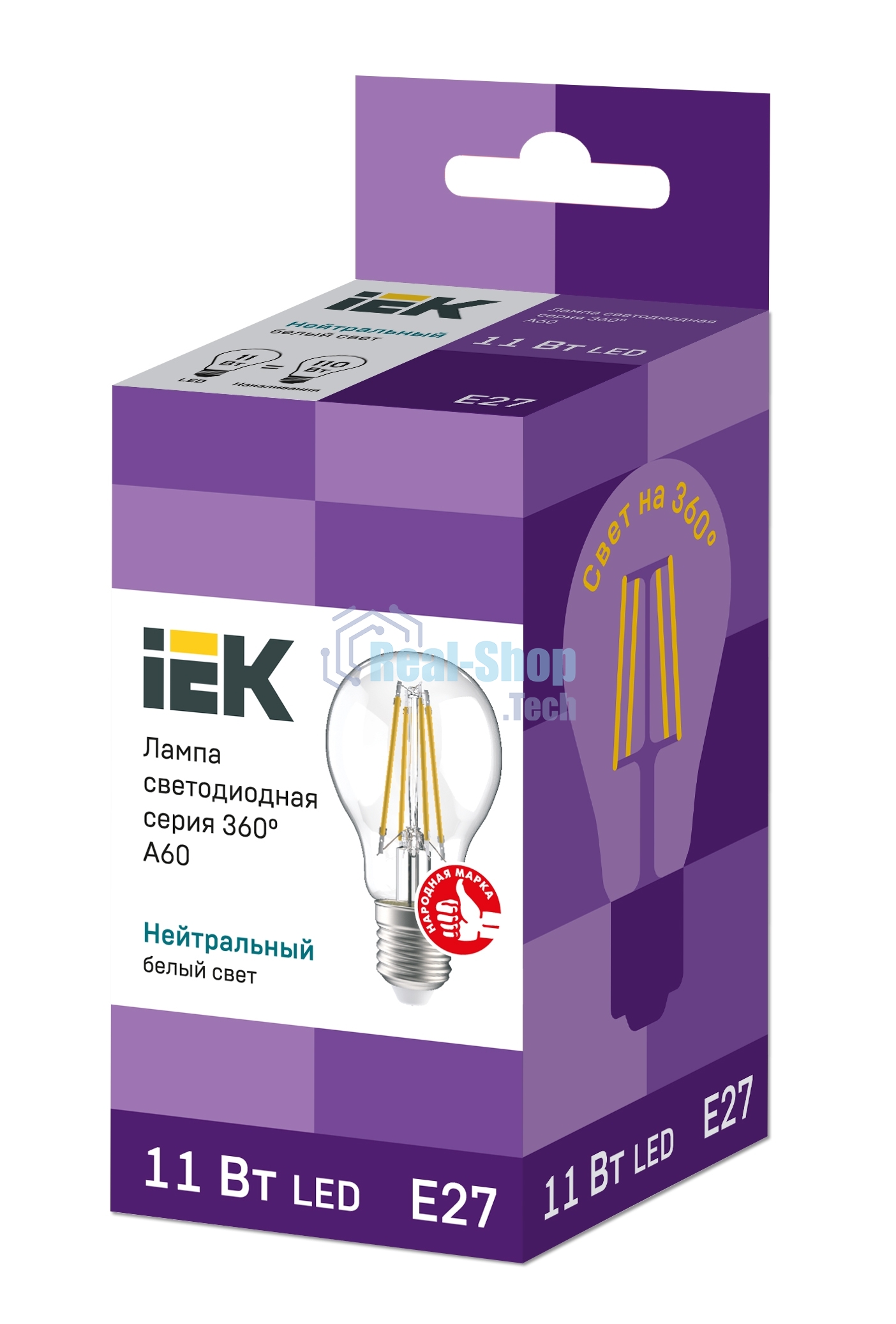 Лампа cветодиодная LED A60 шар прозр. IEK LLF-A60-11-230-40-E27-CL 11Вт 230В 4000К E27 серия 360°