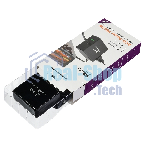 Сетевое зарядное устройство ACD-P602W-V1B 60Вт, 2xUSB 1PD+1QC, 3.6~20В/3А RTL