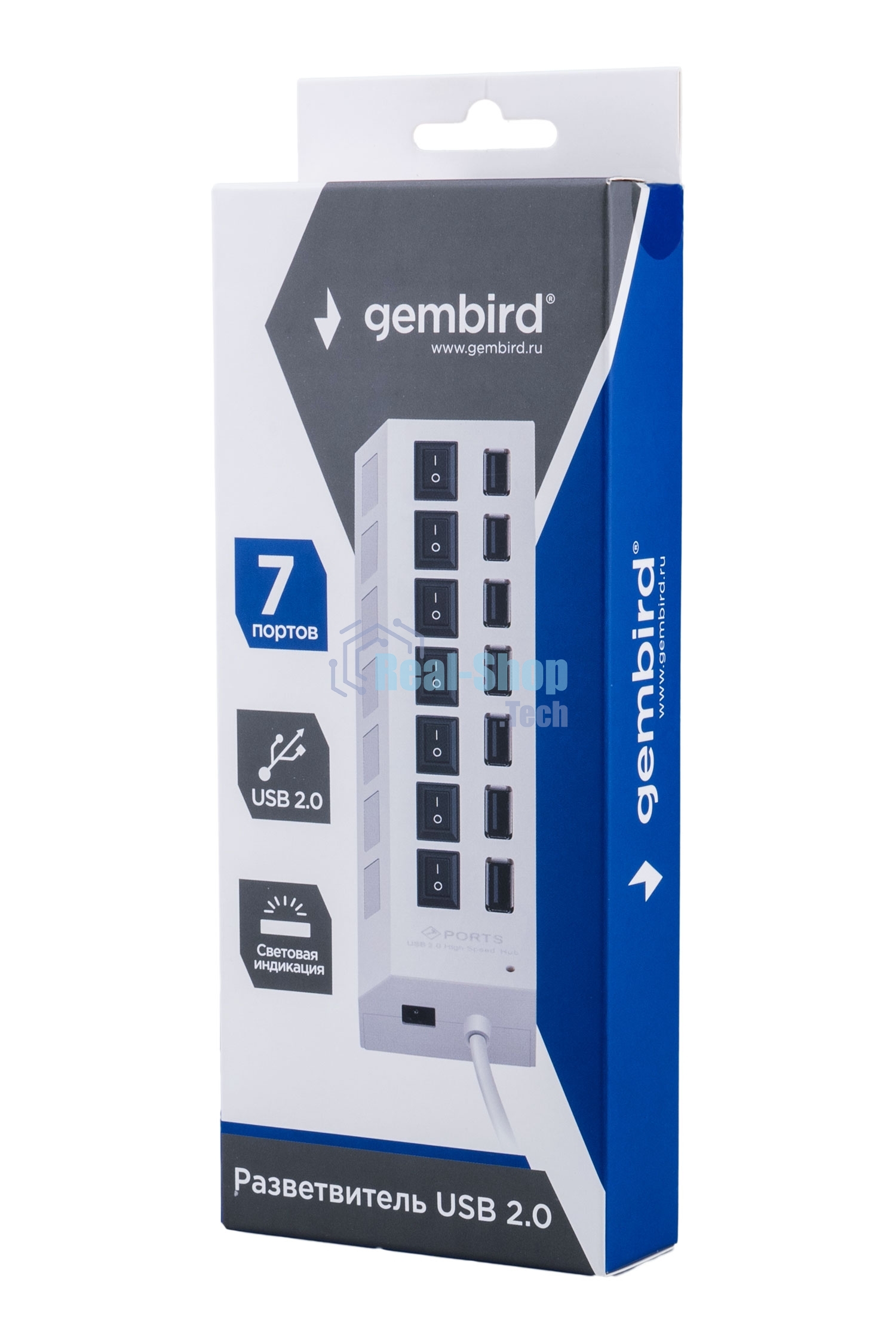 USB-концентратор Gembird UHB-U2P7-01W, USB, 7хUSB, USB или внешний адаптер питания