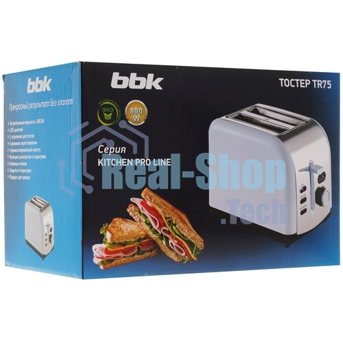 Тостер BBK TR75 светло-голубой, 800 Вт, 2 слота