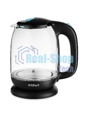 Чайник электрический Kitfort КТ-625-1 1.7л. 2200Вт черный/голубой (корпус: стекло)