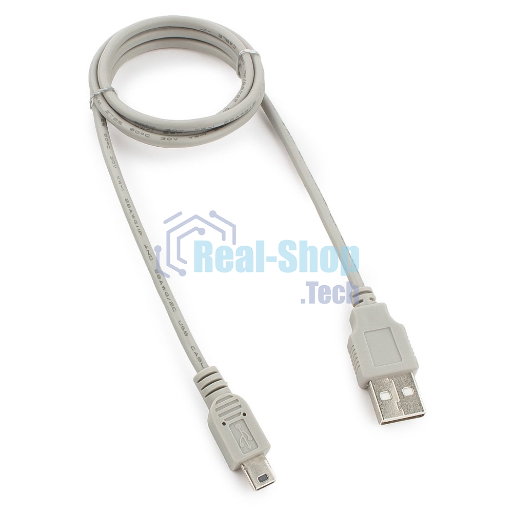 Кабель USB2.0 Cablexpert CC-USB2-AM5P-3-N, AM/MiniUSB, медь, экран, Pro, 0.9м серый, пакет