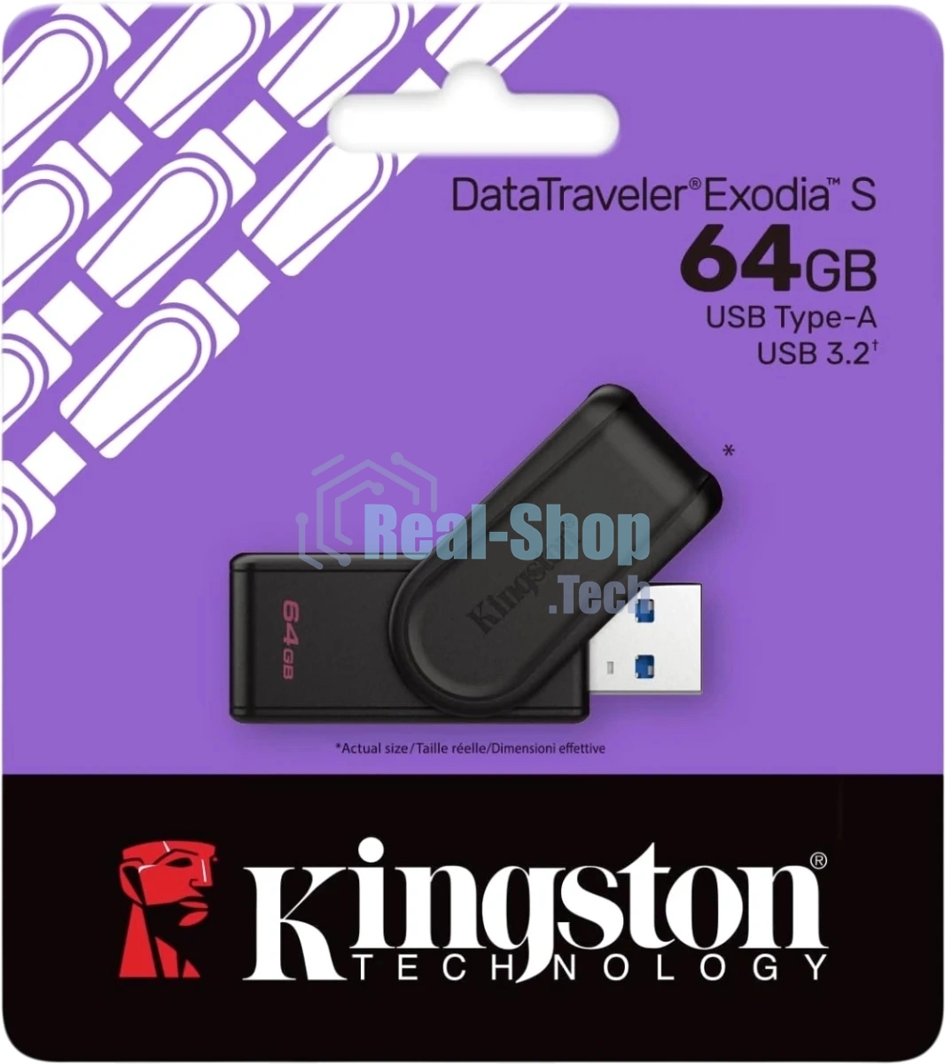 Флешка USB Kingston DataTraveler Exodia S (DTXS/64Gb), 64Gb, USB 3.2 Gen 1, R/W 150/60, черный