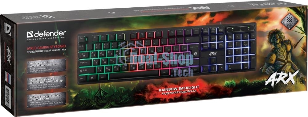 Клавиатура проводная Defender Arx GK-196L RU, USB, черный