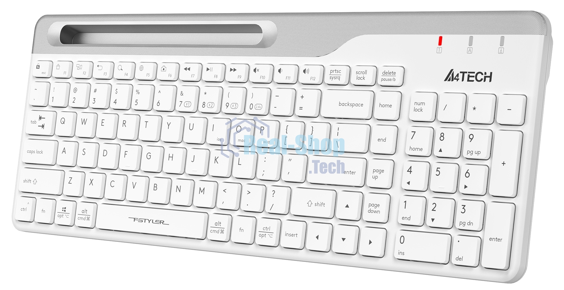 Клавиатура беспроводная A4Tech Fstyler FBK25, USB, Bluetooth/Радиоканал, белый/серый
