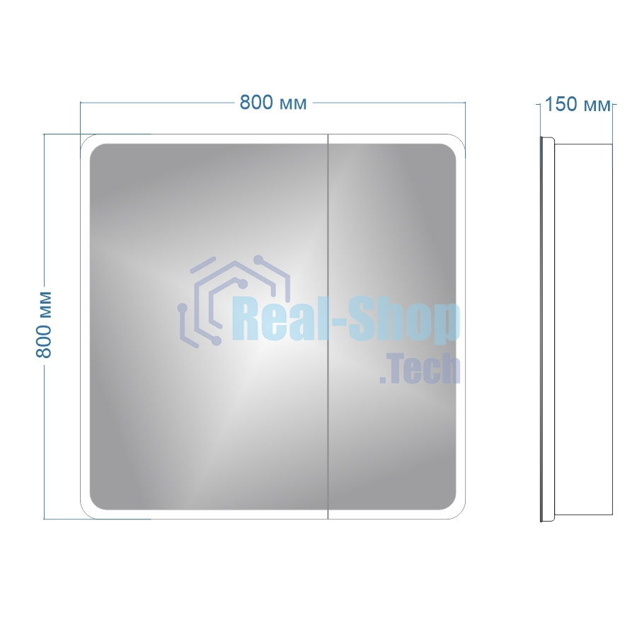 Зеркальный шкаф Bau Stil 80х80, LED подсветка, сенсор, плавное закрывание, оборачиваемый
