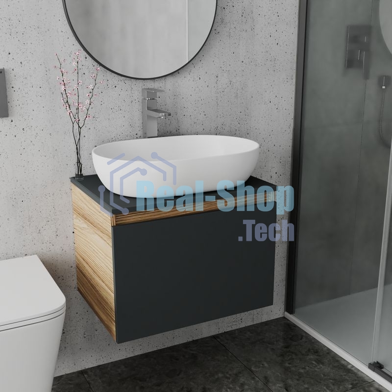 Комплект для ванной, 3 предмета (Тумба подвесная Bau Blackwood 60 графит + Раковина BAU 59х40, Смеситель высокий Hotel Still, нерж. сталь)