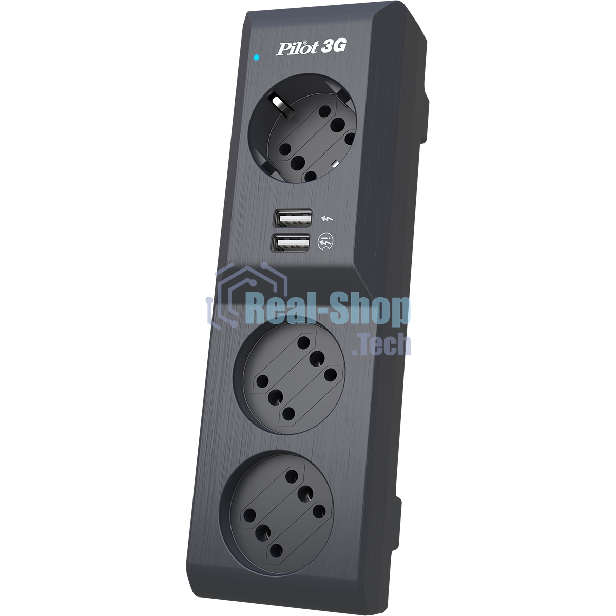 Сетевой фильтр Surge protector Pilot 3G 3xGP euro outlets, 10А/2.2 кВа, 2xUSB, 10m, черный