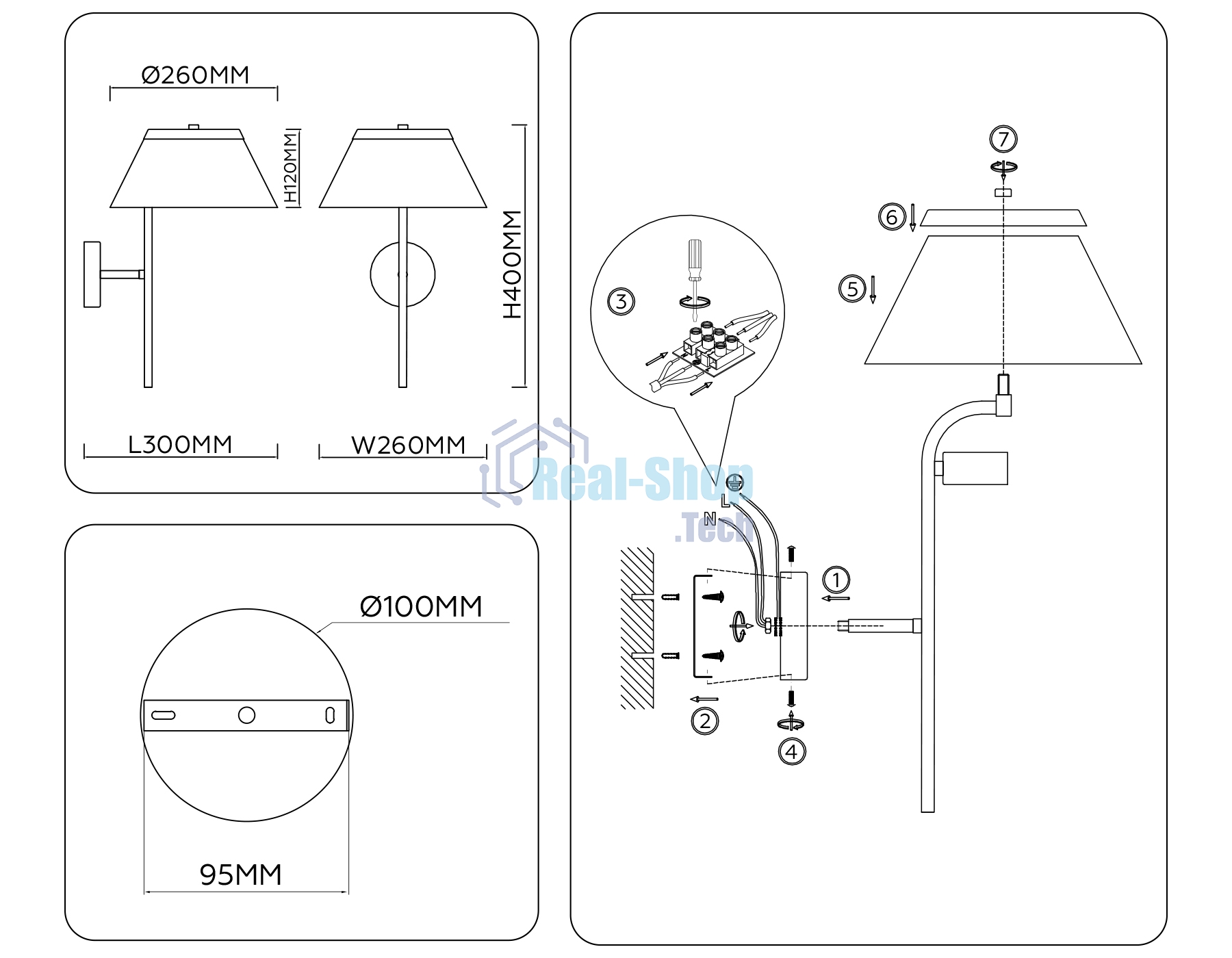 Настенный светильник Ambrella light LH72475 BS/WH латунь/белый Е14 max 40W 300*260*400
