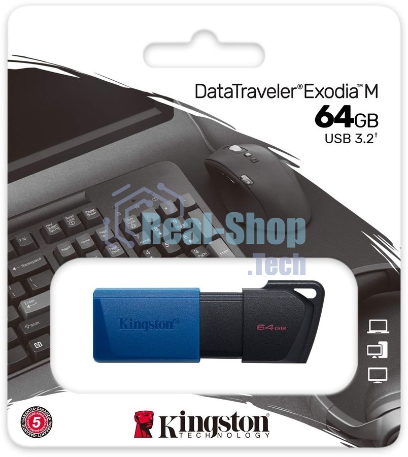 Флешка USB Kingston DataTraveler Exodia M (DTXM/64Gb), 64Gb, USB 3.0, R/W 70/45, черный/синий