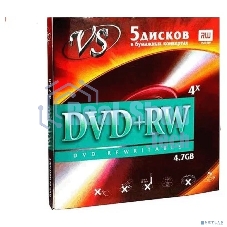 Диск DVD+RW VS 4.7 Gb, 4x, Конверт (5), (5/250).
