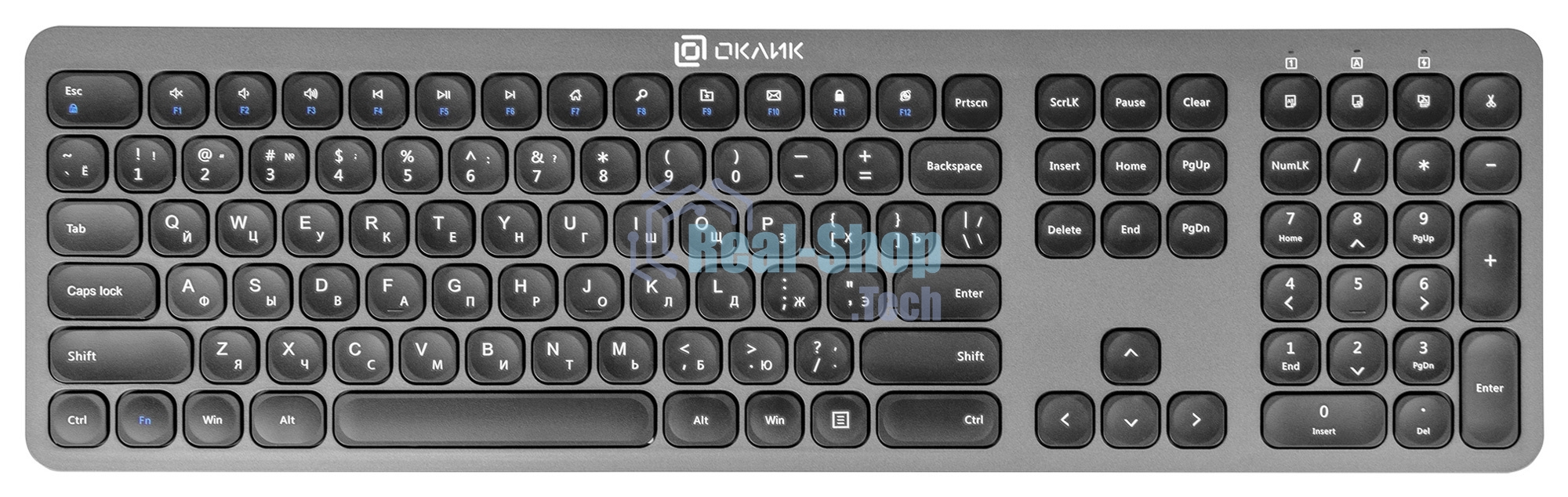 Комплект клавиатура+мышь Oklick 300M беспроводной, USB, 1600 DPI, серый/чёрный