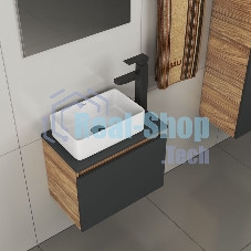 Комплект для ванной, 4 предмета (тумба Bau 50, графит + раковина BAU Hotel mini 37х23 + смеситель Hotel Black, выпуск клик-клак, черный)