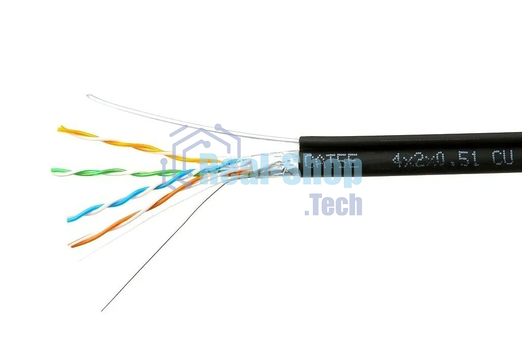 Кабель Cablexpert FPC-5051E-4-CU-OUTR, FTP outdoor 4x2x0.51 на тросу, медный, кат.5e, однож., 305м, coil, черный