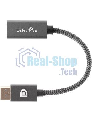 Кабель-переходник DP --> HDMI-F 0.2m, серый металлик, оплетка, 4K@60Hz, Telecom (TA560)