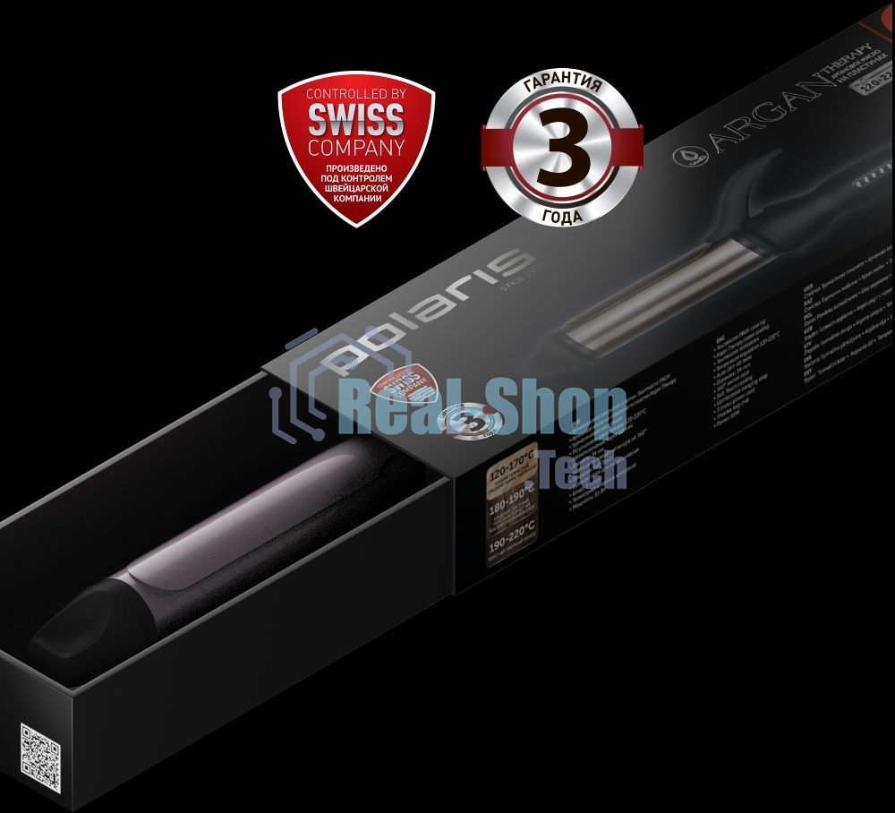 Щипцы для завивки волос Polaris PHS 3410TAi Argan Therapy PRO черный, 34 мм, 220 °C, 6 режимов