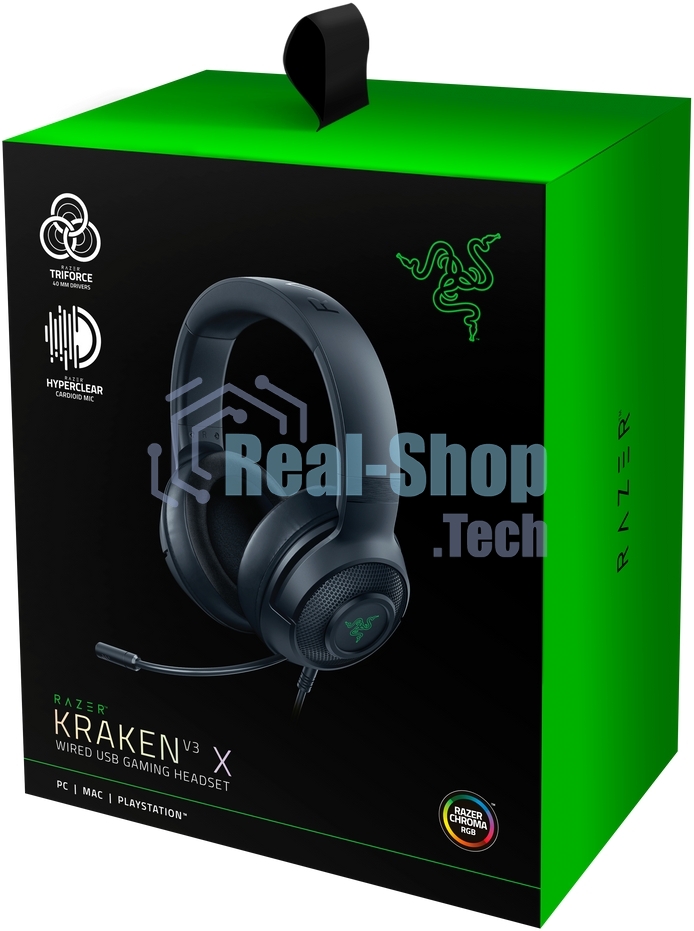 Гарнитура Razer Kraken V3 X (2022) чёрный, проводная, USB, подсветка