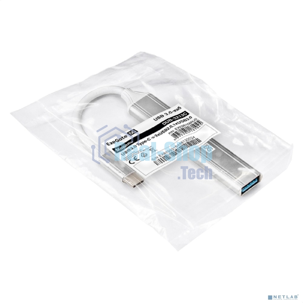 USB-концентратор 4-в-1 ExeGate DUB-3213C (кабель-адаптер USB3.0 Type-C --> 3xUSB2.0, 1xUSB3.0, Plug&Play, серебристый)