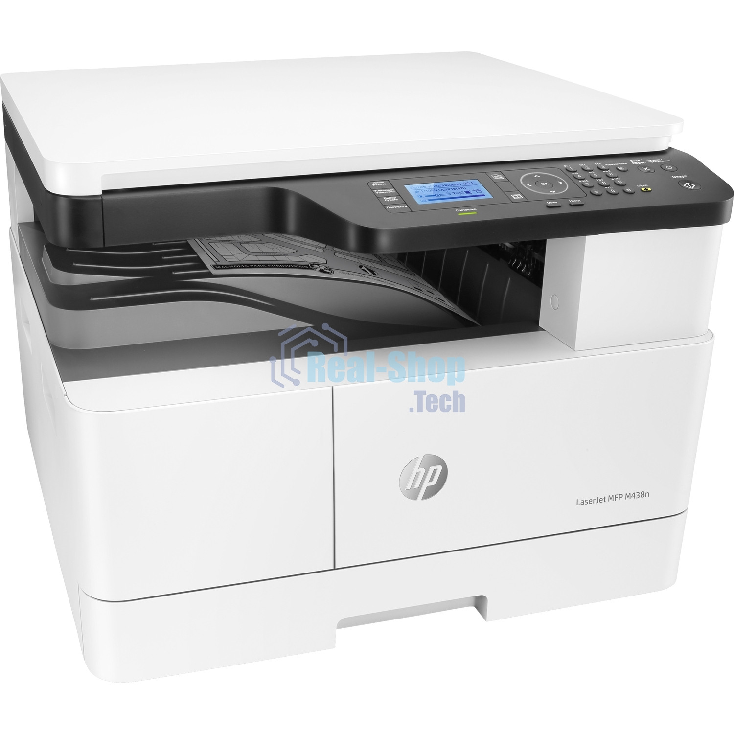 МФУ лазерное HP LaserJet MFP M438n (8AF43A), A3, ч/б, печ. до 22 стр/мин. (А4) до 12 стр/мин. (А3), 1200 x 1200 dpi (печать), 600x600dpi (скан.), USB, RJ-45