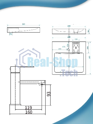 Комплект BAU 4 в 1: раковина над стиральной машиной BAU Hotel 60х60 литьевой мрамор цвет антрацит, кронштейны, сифон и смеситель Hotel Black, черный