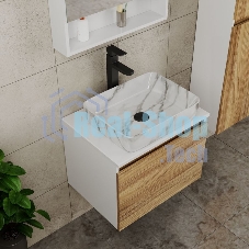 Комплект для ванной, 4 предмета (тумба Bau Dream 60 + раковина BAU 51х39, мрамор + смеситель Hotel Black, выпуск клик-клак, черный)