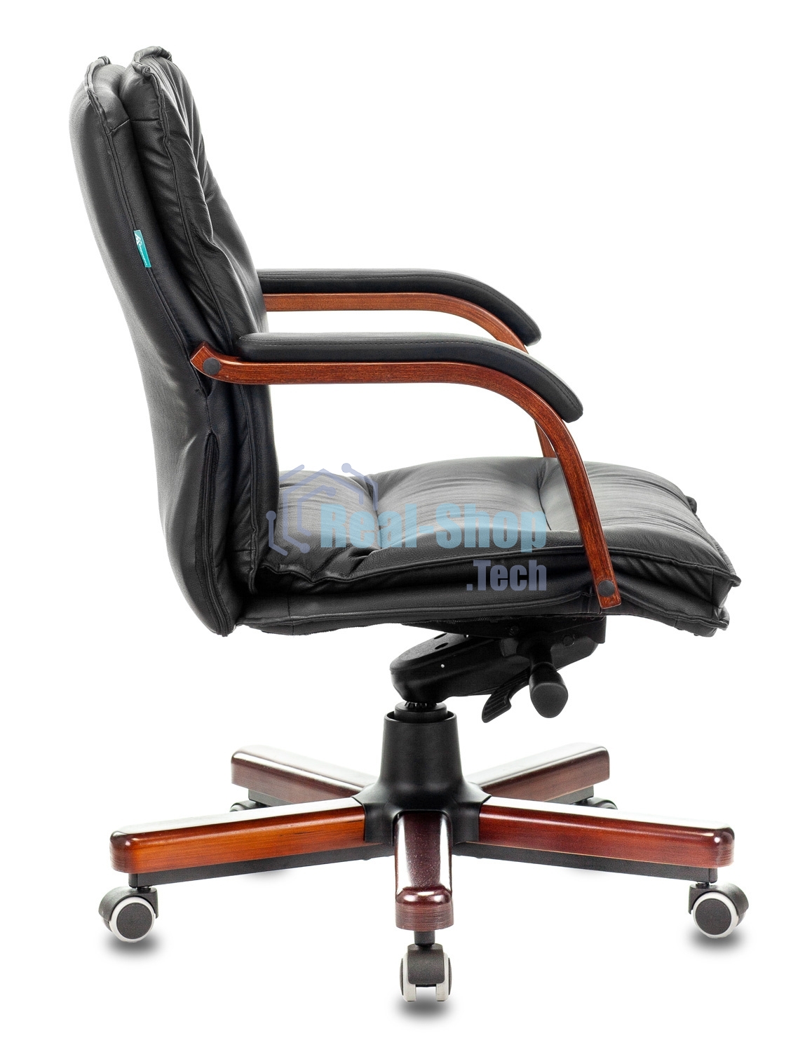 Кресло руководителя Бюрократ T-9927WALNUT-LOW/BL черный, кожа, низкая спинка, крестовина дерево