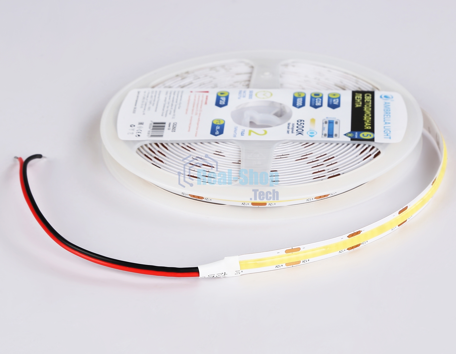 Светодиодная лента Ambrella light GS2603 COB 320Led/ 10W m/ 12V IP20 6500K/ 5000*8*1.54mm (2 конт.)