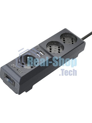 Сетевой фильтр Surge protector Pilot 3G 3xGP euro outlets, 10А/2.2 кВа, 2xUSB, 10m, черный