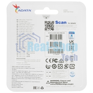 Флешка USB ADATA UC300 (ACHO-UC300-256G-RBK/GN), 256Gb, Type-C USB 3.2, R/W 100/30, черный/зеленый