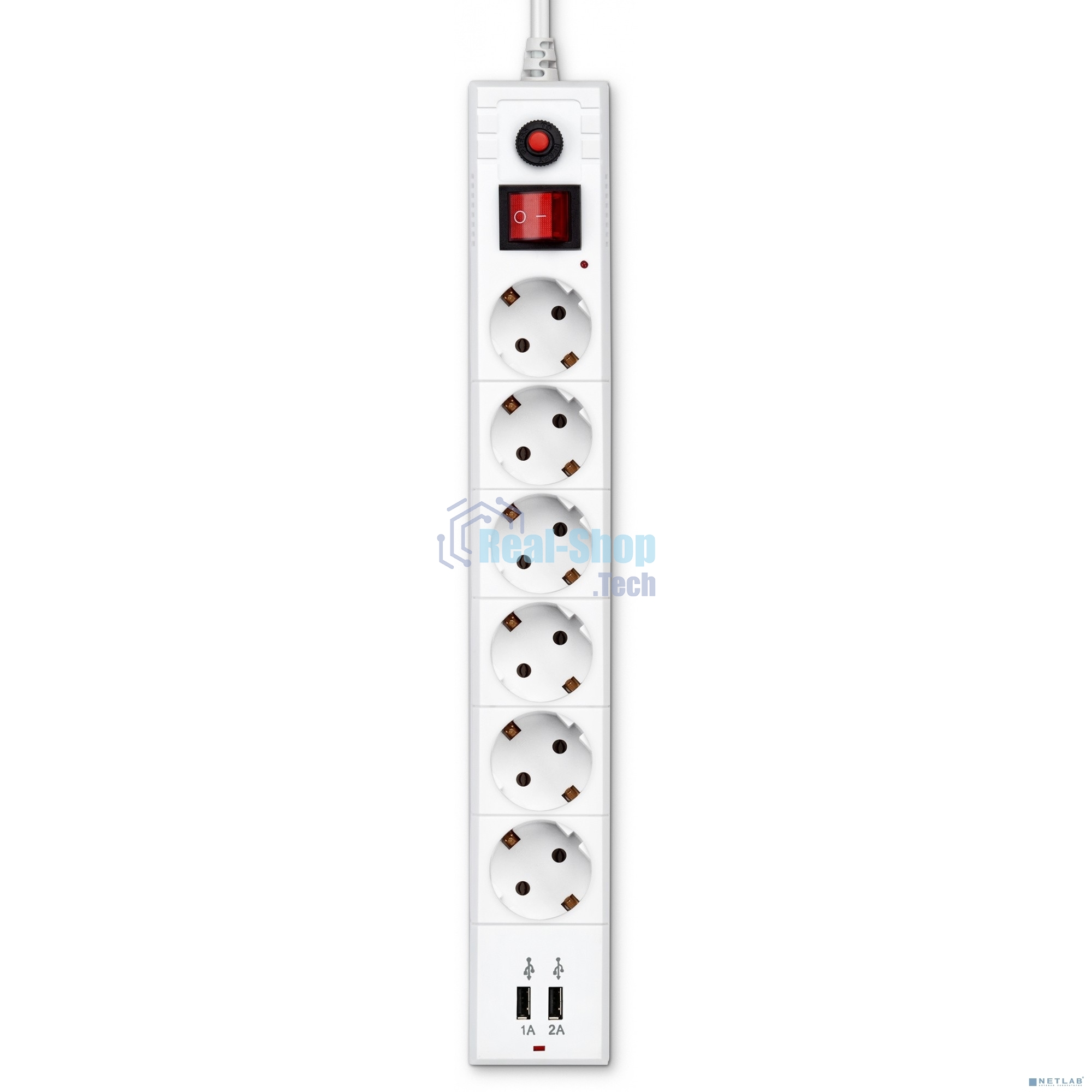 Сетевой фильтр Buro BU-SP1.8 USB 2A-W 1.8 м, 6 розеток, белый, коробка