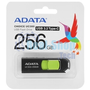 Флешка USB ADATA UC300 (ACHO-UC300-256G-RBK/GN), 256Gb, Type-C USB 3.2, R/W 100/30, черный/зеленый