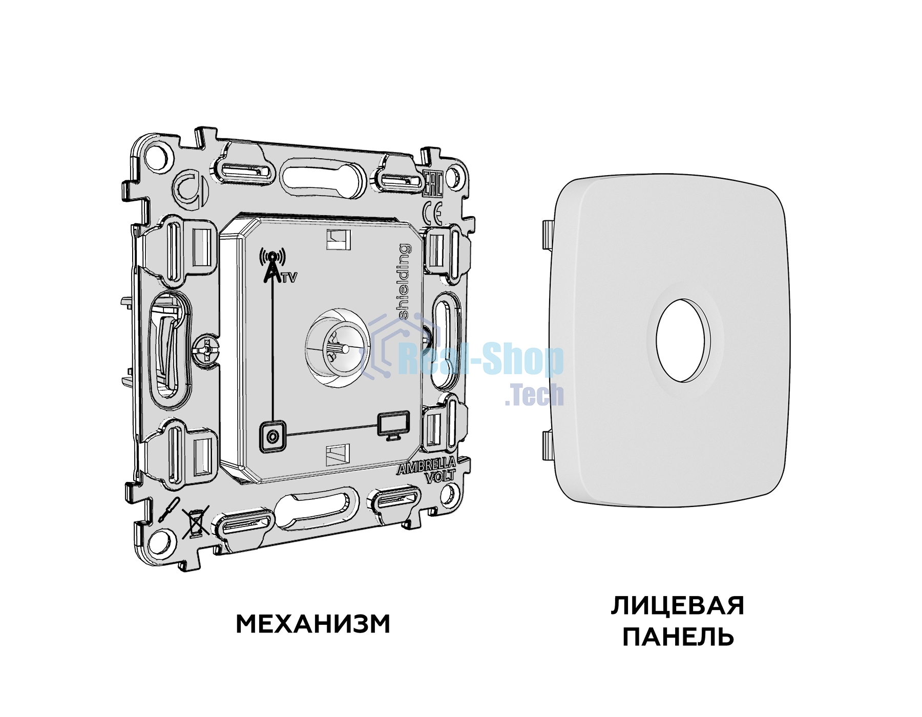 Комплект механизма TV розетки оконечной экранированной 5-1000MHz 3dB OMEGA Антрацит серый QUANT (OP6630, VM199) MO663005