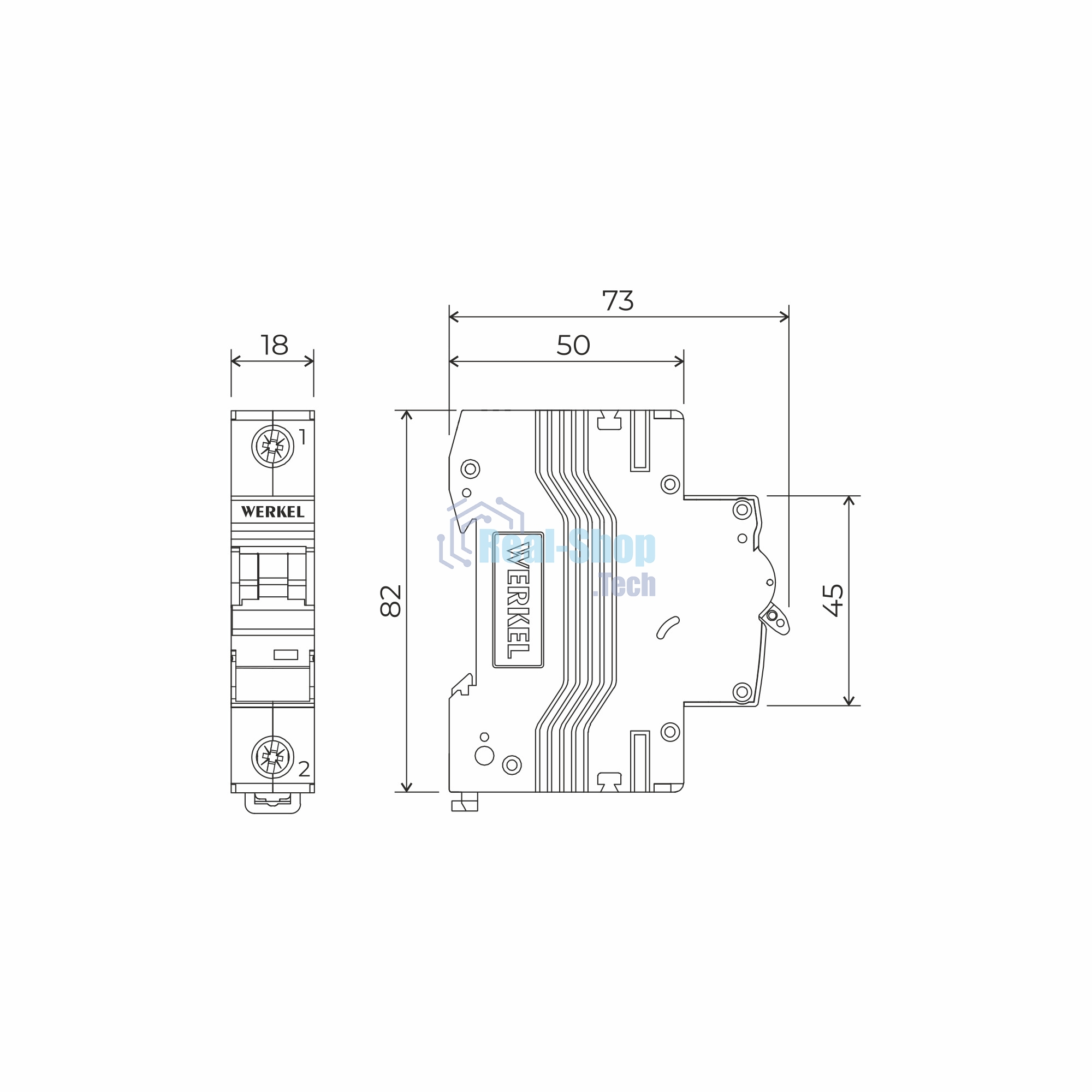 Автоматический выключатель Werkel 1P 50 A C 4,5 кА W901P504
