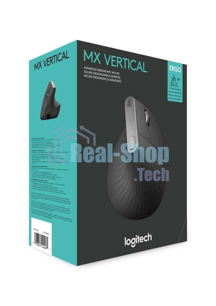 Мышь беспроводная/проводная Logitech MX Vertical графитовый, 4000 dpi, радиоканал, Bluetooth, USB, кнопки - 6