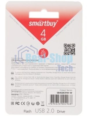 Флешка USB Smartbuy Crown white (SB4GbCRW-W), 4Gb, USB 2.0, R/W 15/5, белый/красный