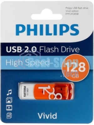 Флешка USB PHILIPS VIVID (FM12FD05B/97), 128Gb, USB 2.0, R/W 15/6, белый/желый