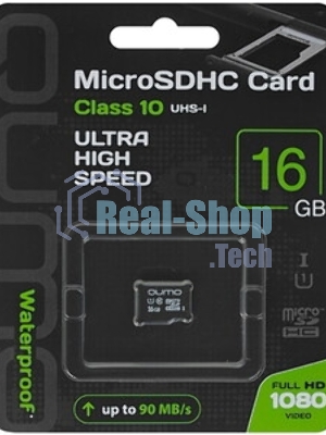 Флеш карта QUMO QM16GMICSDHC10U1 16Gb MicroSDHC Class 10 UHS-I, SD adapter