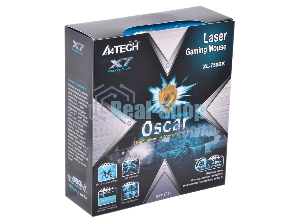 Мышь проводная A4Tech XL-750BK черный, 3600 dpi, USB, кнопки - 7