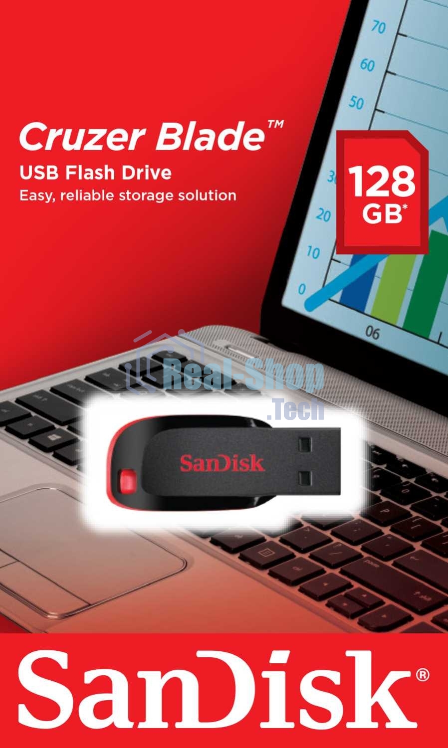 Флешка USB SanDisk Cruzer Blade (SDCZ50-128G-B35), 128Gb, USB 2.0, Type-A, R/W 16/4, черный