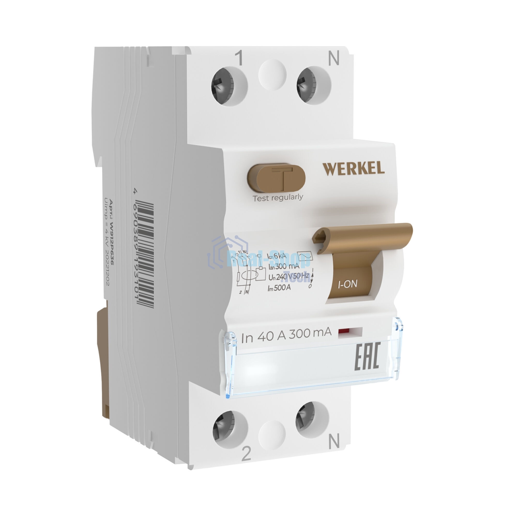 Устройство защитного отключения Werkel 1P+N 40 А 300 mA AC 6 kA W912P404