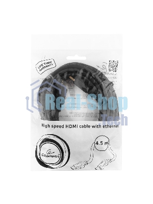 Кабель Cablexpert HDMI CC-HDMI4L-15, 19M/19M, v2.0, серия Light, позол.разъемы, экран, 4.5м, черный, пакет