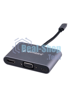 USB-концентратор Gembird UHB-D8, USB Type-C, PD100W, Jack 3,5, HDMI, VGA, USB Type-C