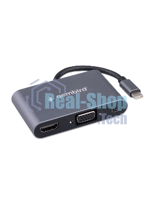 USB-концентратор Gembird UHB-D8, USB Type-C, PD100W, Jack 3,5, HDMI, VGA, USB Type-C